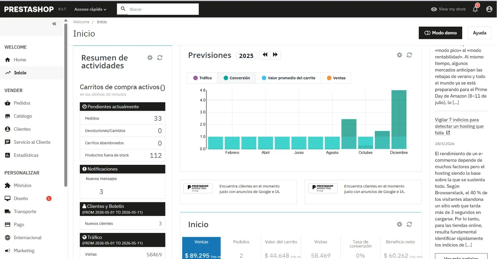 Pantallazo administrador PrestaShop 1
